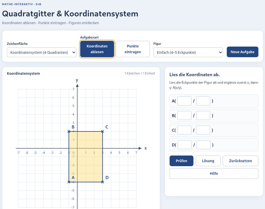 Quadratgitter und Koordinatensystem