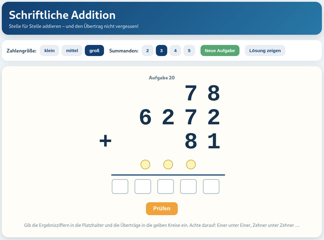 Schriftliche Addition