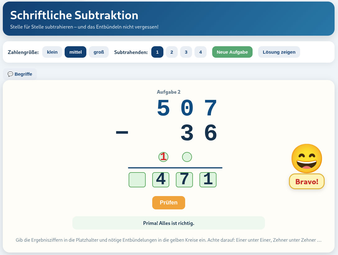 Schriftliche Subtraktion